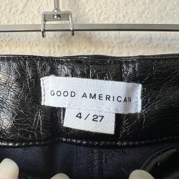 Good American Black Vinyl Faux Leather Boot Cut High Rise Pants Size 4/27 - Picture 4 of 7